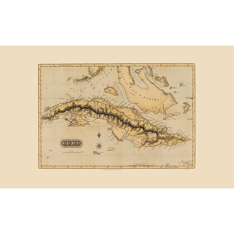 Caribbean Cuba - Lucas 1823 Black Modern Wood Framed Art Print with Double Matting by Lucas