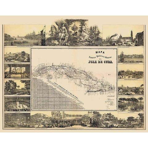 Caribbean Cuba - May 1853 Black Modern Wood Framed Art Print with Double Matting by May