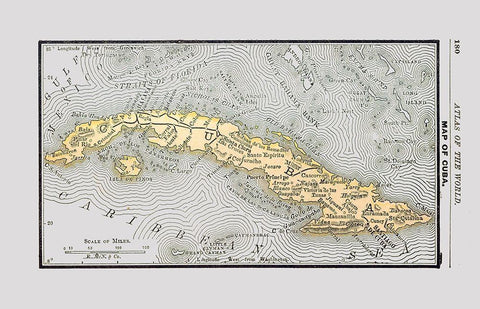 Central America Cuba Caribbean Sea - Alden 1886 Black Ornate Wood Framed Art Print with Double Matting by Alden