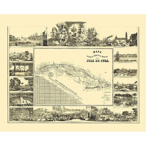 Central America Cuba - May 1853 Gold Ornate Wood Framed Art Print with Double Matting by May