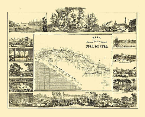 Central America Cuba - May 1853 Black Ornate Wood Framed Art Print with Double Matting by May