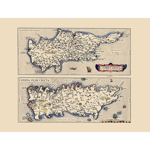 Mediterranean Cyprus Crete - Ortelius 1573 White Modern Wood Framed Art Print by Ortelius