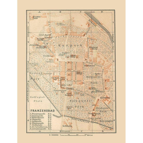 Franzenbad Czech Republic Europe - Baedeker 1910 Gold Ornate Wood Framed Art Print with Double Matting by Baedeker