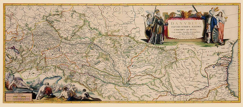 Danube River Course Germany Europe - Blaeu 1681 White Modern Wood Framed Art Print with Double Matting by Blaeu