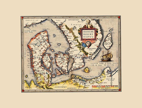 Scandinavia Denmark - Ortelius 1570 Black Ornate Wood Framed Art Print with Double Matting by Ortelius