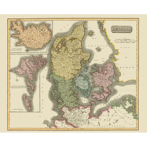 Scandinavia Denmark - Thomson 1817 Gold Ornate Wood Framed Art Print with Double Matting by Thomson