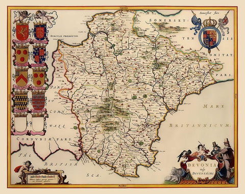 Devon County England - Blaeu 1646 White Modern Wood Framed Art Print with Double Matting by Blaeu