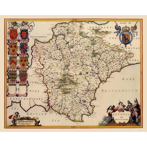 Devon County England - Blaeu 1646 Black Modern Wood Framed Art Print with Double Matting by Blaeu
