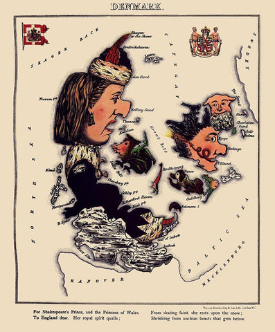 Scandinavia Denmark - Hodder 1869 Black Ornate Wood Framed Art Print with Double Matting by Hodder