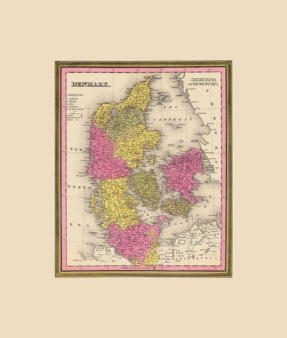 Scandinavia Denmark - Mitchell 1846 Black Ornate Wood Framed Art Print with Double Matting by Mitchell