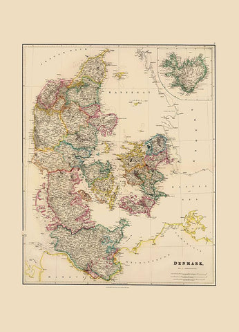 Scandinavia Denmark - Arrowsmith 1844 Black Ornate Wood Framed Art Print with Double Matting by Arrowsmith