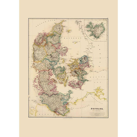 Scandinavia Denmark - Arrowsmith 1844 White Modern Wood Framed Art Print by Arrowsmith