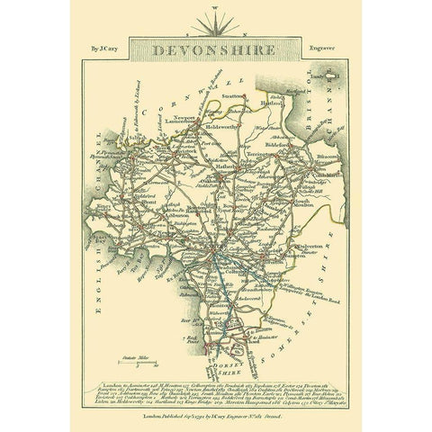 Devonshire County England - Cary 1792 White Modern Wood Framed Art Print by Cary