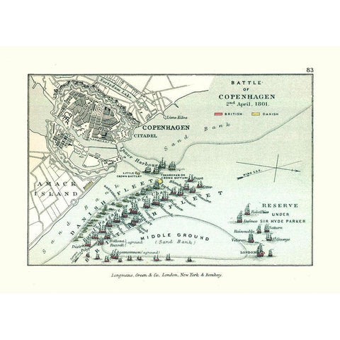 Battle of Copenhagen 1801 Denmark - Gardiner 1902 Gold Ornate Wood Framed Art Print with Double Matting by Gardiner