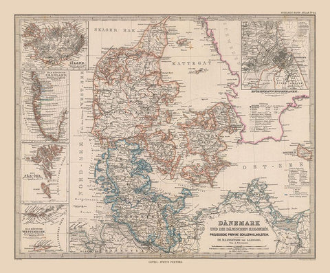 Denmark - Stieler 1885 Black Ornate Wood Framed Art Print with Double Matting by Stieler