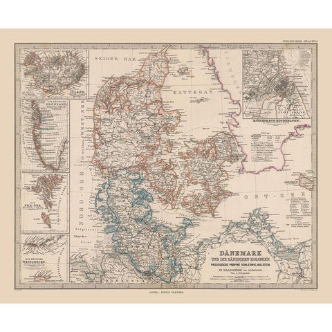 Denmark - Stieler 1885 Black Modern Wood Framed Art Print by Stieler