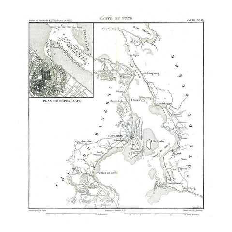 Copenhagen Denmark - Thiers 1866 Black Modern Wood Framed Art Print with Double Matting by Thiers