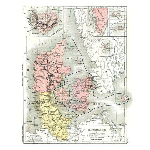 Danish Colonial Empire Denmark - Cortambert 1880 Gold Ornate Wood Framed Art Print with Double Matting by Cortambert