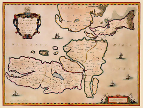 Scandinavia Denmark - Blaeu 1662 Black Ornate Wood Framed Art Print with Double Matting by Blaeu