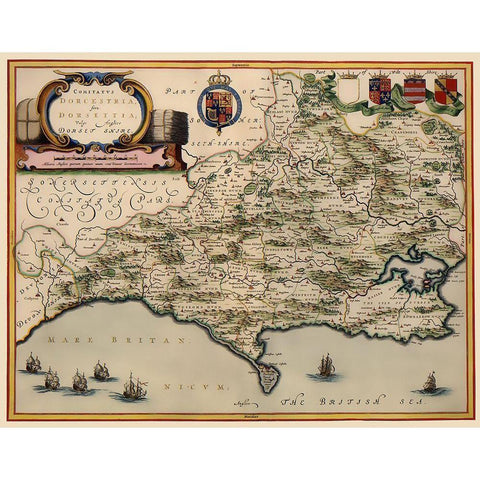 Dorset County England - Blaeu 1646 White Modern Wood Framed Art Print by Blaeu
