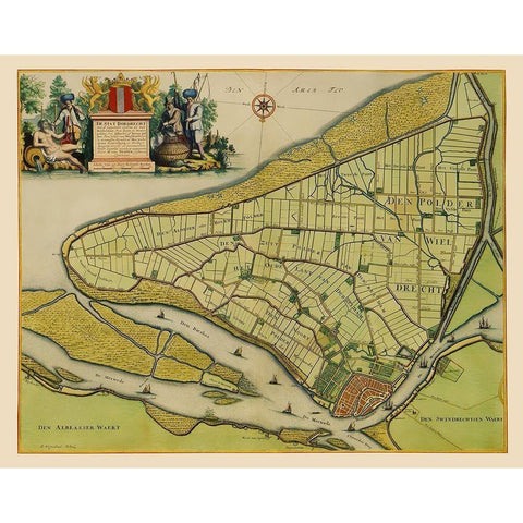 Dordrecht Netherlands - Van Nispen 1673 Black Modern Wood Framed Art Print with Double Matting by Van Nispen