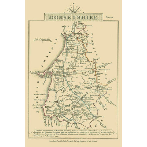 Dorsetshire County England - Cary 1792 White Modern Wood Framed Art Print by Cary