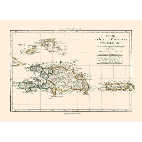 Dominican Republic Puerto Rico - Santini 1794  Gold Ornate Wood Framed Art Print with Double Matting by Santini