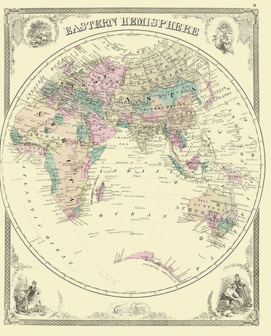 Eastern Hemisphere - Baskin 1876 Black Ornate Wood Framed Art Print with Double Matting by Baskin