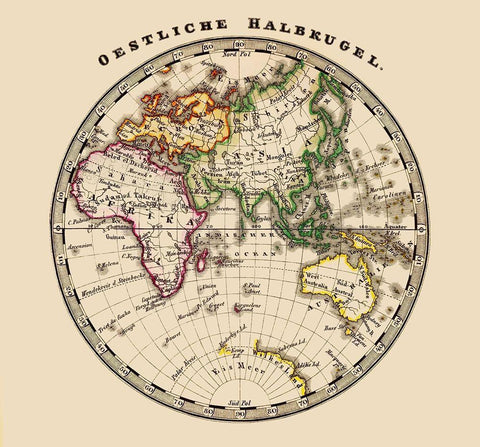 Eastern Hemisphere - Stieler 1852 White Modern Wood Framed Art Print with Double Matting by Stieler