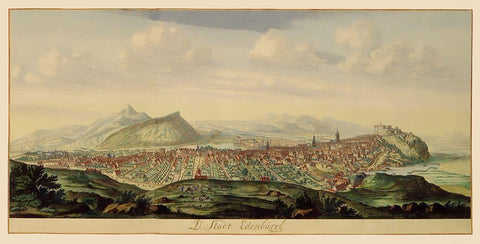 Edinburgh Scotland Panoramic Great Britain - 1690 Black Ornate Wood Framed Art Print with Double Matting by Unknown