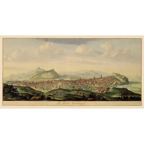 Edinburgh Scotland Panoramic Great Britain - 1690 Black Modern Wood Framed Art Print with Double Matting by Unknown