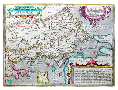 Thrace Greece Eastern Europe - Ortelius 1570 Black Ornate Wood Framed Art Print with Double Matting by Ortelius