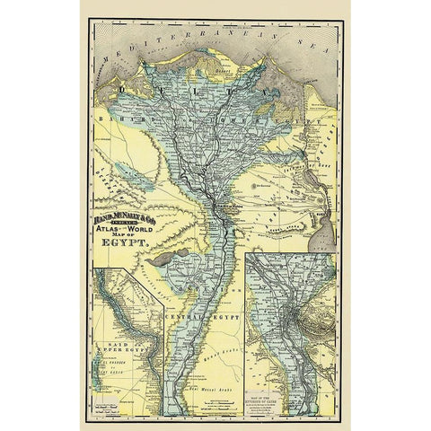 Middle East Egypt - Rand McNally 1892 Gold Ornate Wood Framed Art Print with Double Matting by Rand McNally