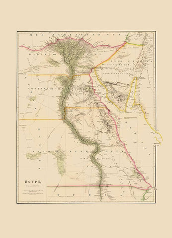 Middle East Egypt - Arrowsmith 1844 Black Ornate Wood Framed Art Print with Double Matting by Arrowsmith