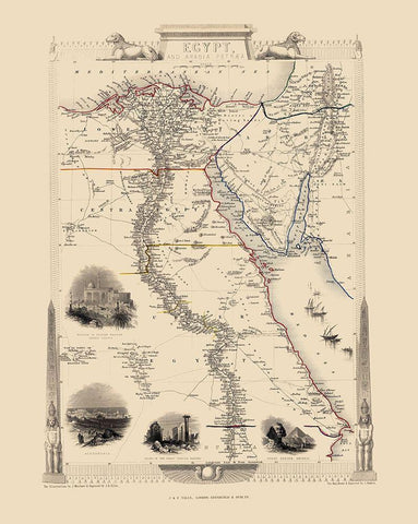 Middle East Egypt Arabia Peninsula - Tallis 1851 Black Ornate Wood Framed Art Print with Double Matting by Tallis