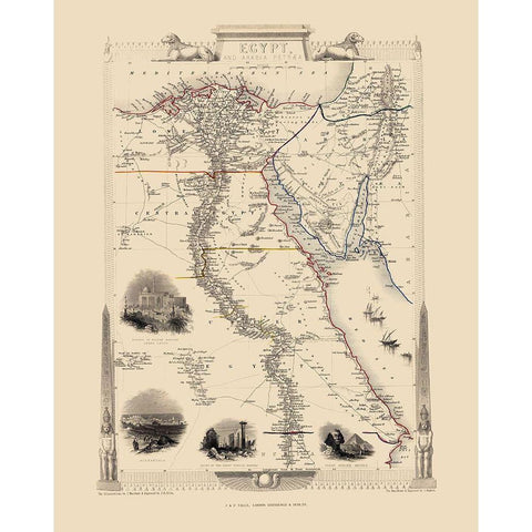 Middle East Egypt Arabia Peninsula - Tallis 1851 Black Modern Wood Framed Art Print by Tallis