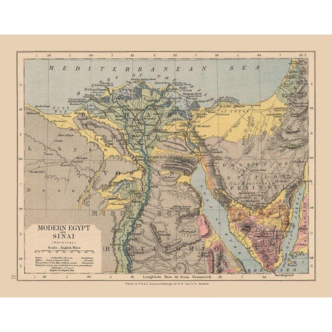 Sinai Middle East Egypt - Edinburgh 1878 Black Modern Wood Framed Art Print by Edinburgh