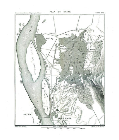 Africa Cairo Egypt - Thiers 1866 Black Ornate Wood Framed Art Print with Double Matting by Thiers