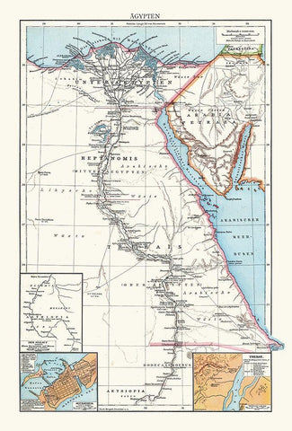 Africa Egypt - Droysen 1886 Black Ornate Wood Framed Art Print with Double Matting by Droysen