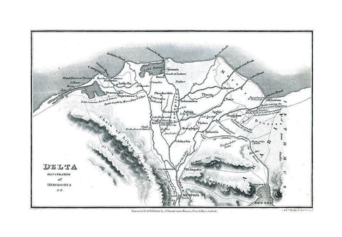 Africa Delta Egypt Herodotus - Oxford 1828 White Modern Wood Framed Art Print with Double Matting by Oxford