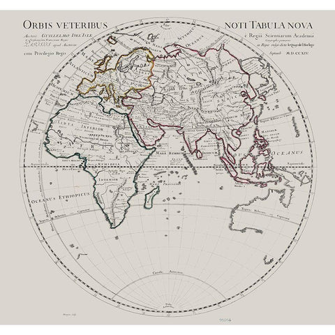 Eastern Hemisphere -De Lisle 1731 Gold Ornate Wood Framed Art Print with Double Matting by De L''isle
