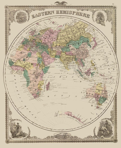 Eastern Hemisphere - Andreas 1875 Black Ornate Wood Framed Art Print with Double Matting by Andreas