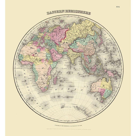 Eastern Hemisphere - Colton 1855 Gold Ornate Wood Framed Art Print with Double Matting by Colton