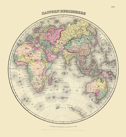 Eastern Hemisphere - Colton 1855 White Modern Wood Framed Art Print with Double Matting by Colton