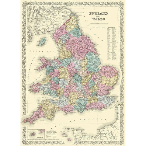 Great Britain England Wales - Colton 1855 Black Modern Wood Framed Art Print with Double Matting by Colton