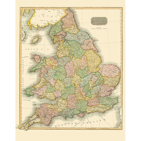 Great Britain England - Thomson 1814 White Modern Wood Framed Art Print by Thomson