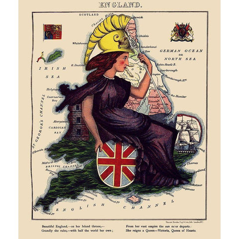Great Britain England - Lancaster 1869 Black Modern Wood Framed Art Print with Double Matting by Lancaster