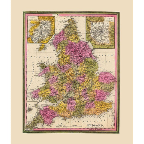 Great Britain England - Mitchell 1846 Gold Ornate Wood Framed Art Print with Double Matting by Mitchell