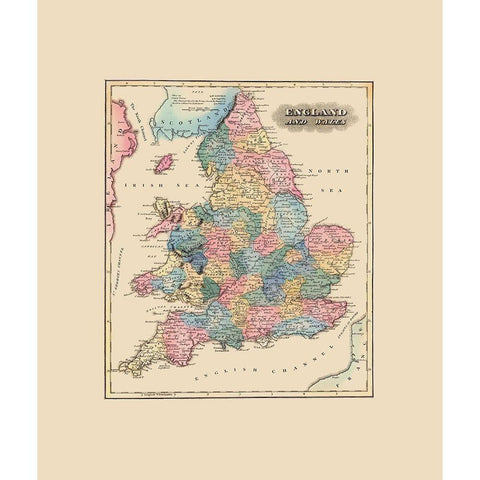 Great Britain England Wales - Lucas 1823 White Modern Wood Framed Art Print by Lucas