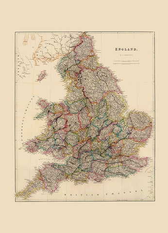 Great Britain England - Arrowsmith 1844 White Modern Wood Framed Art Print with Double Matting by Arrowsmith